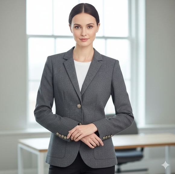 Talula Jackets & Blazers - Talula (Aritzia) Women's Grey Wool-Blend Acadamia Crest Button Blazer Size 0